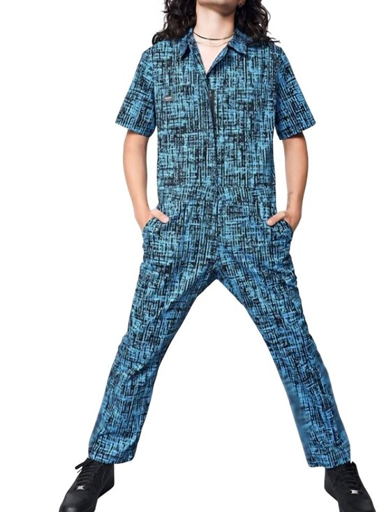 Wildfang Pants - Wildfang The Essential Short Sleeve Coveralls Jumpsuit Blue Black Print Size XL